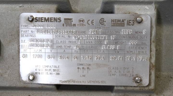 40HP 1780RPM - SIEMENS 1LE24213AB112AA3 NSNB - 324T TEFC 460 SEV - Click Image to Close