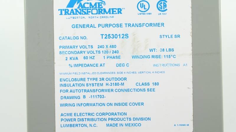 ACME TRANSFORMER T253012S NSNB - TRANSFORMER