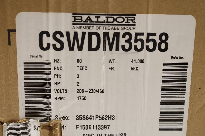 2HP 1750RPM - BALDOR CSWDM3558 NSNBC01 - 56C TEFC 208-230/460 EL