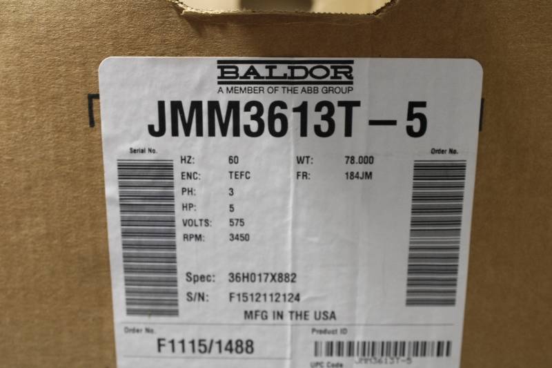 5HP 3450RPM - BALDOR JMM3613T NSNBC01 - 184JM TEFC 575 ELECTRIC